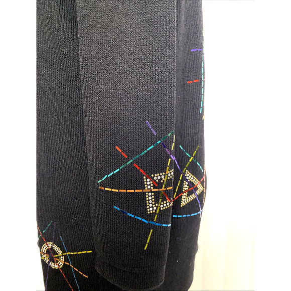 St John Santana Knit Top Long Sleeve Crew Neck Paillette Embellished Black 14 XL - Picture 6 of 9